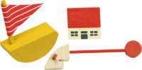Rülke Holzspielzeug 21611 - Spielzeug für die Puppenstube Steckenpferd & Schiff & Haus