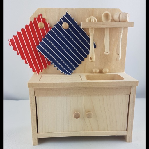 Rülke Holzspielzeug 22116 - Küchenschrank mit Löffelbord und 2 Tüchern