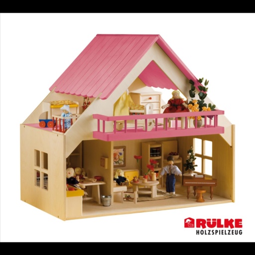 Rülke Holzspielzeug 23194 - Puppenhaus  mit Balkon, Dach, Balkon und 1. Etage pink