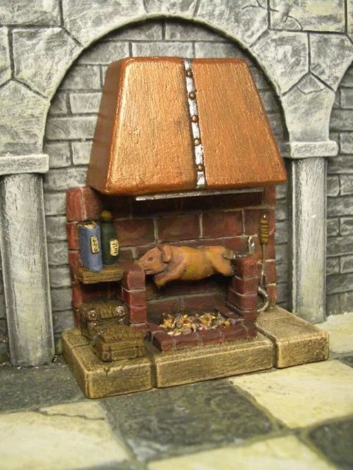 ZITERDES 79161 - Kochstelle, Kamin mit Spanferkel , unbemalt , 28-32MM